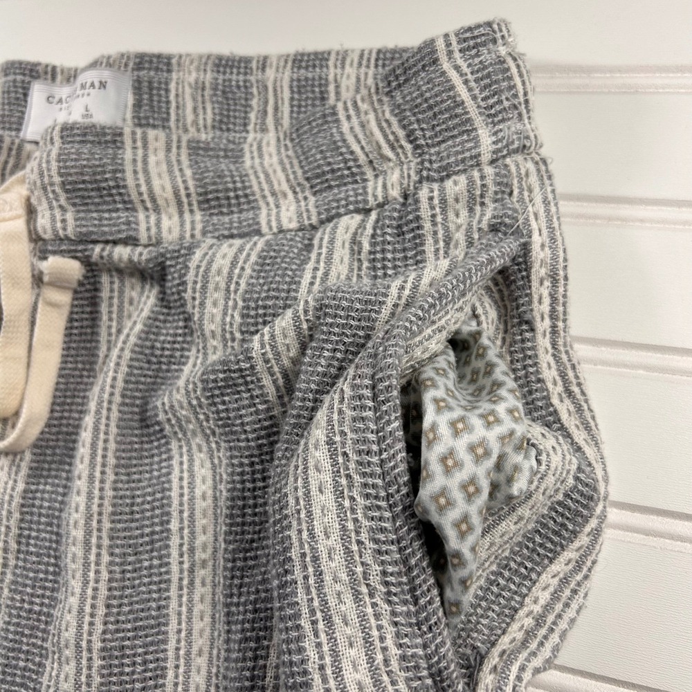 Cactus Man Ricky Singh Textured Drawstring Shorts Mens L Gray Cream Striped - Picture 4 of 11